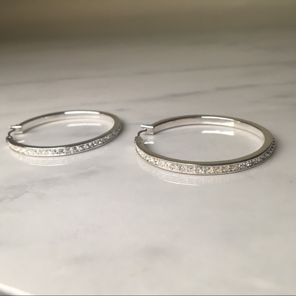 CZ Silver Hoop Earrings - Picture 5 of 8